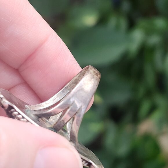 Carole Ring / Vintage Silver Hand Painted Floral Porcelain Ring, Size 7 - Picture 5 of 8